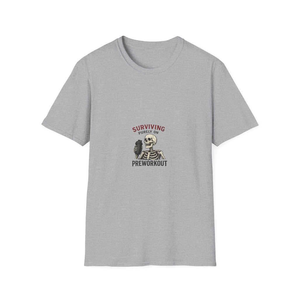 Surviving Purely On Pre-Workout — Funny Skeleton Gym T-Shirt