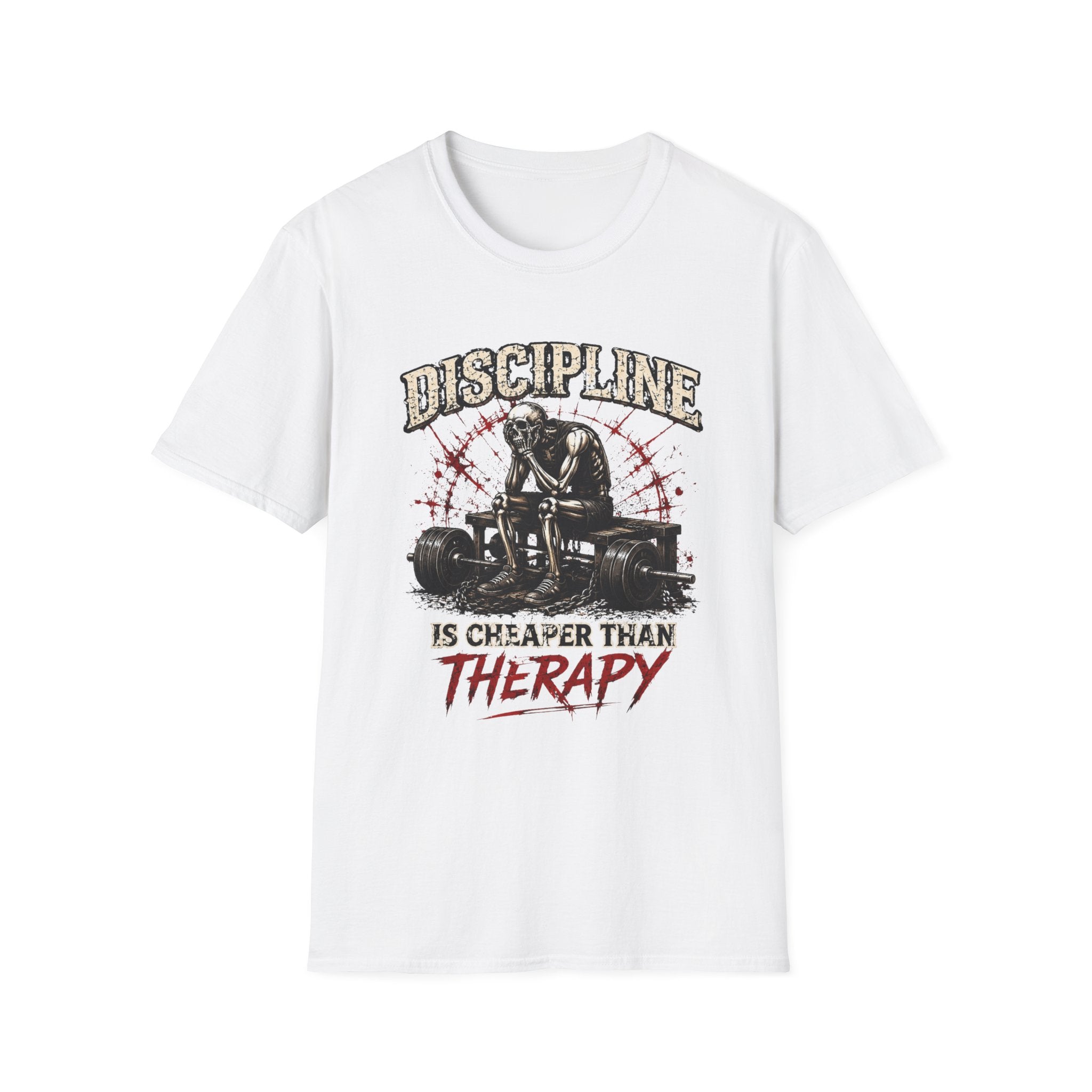 Discipline Is Cheaper Than Therapy — Skeleton Gym T-Shirt