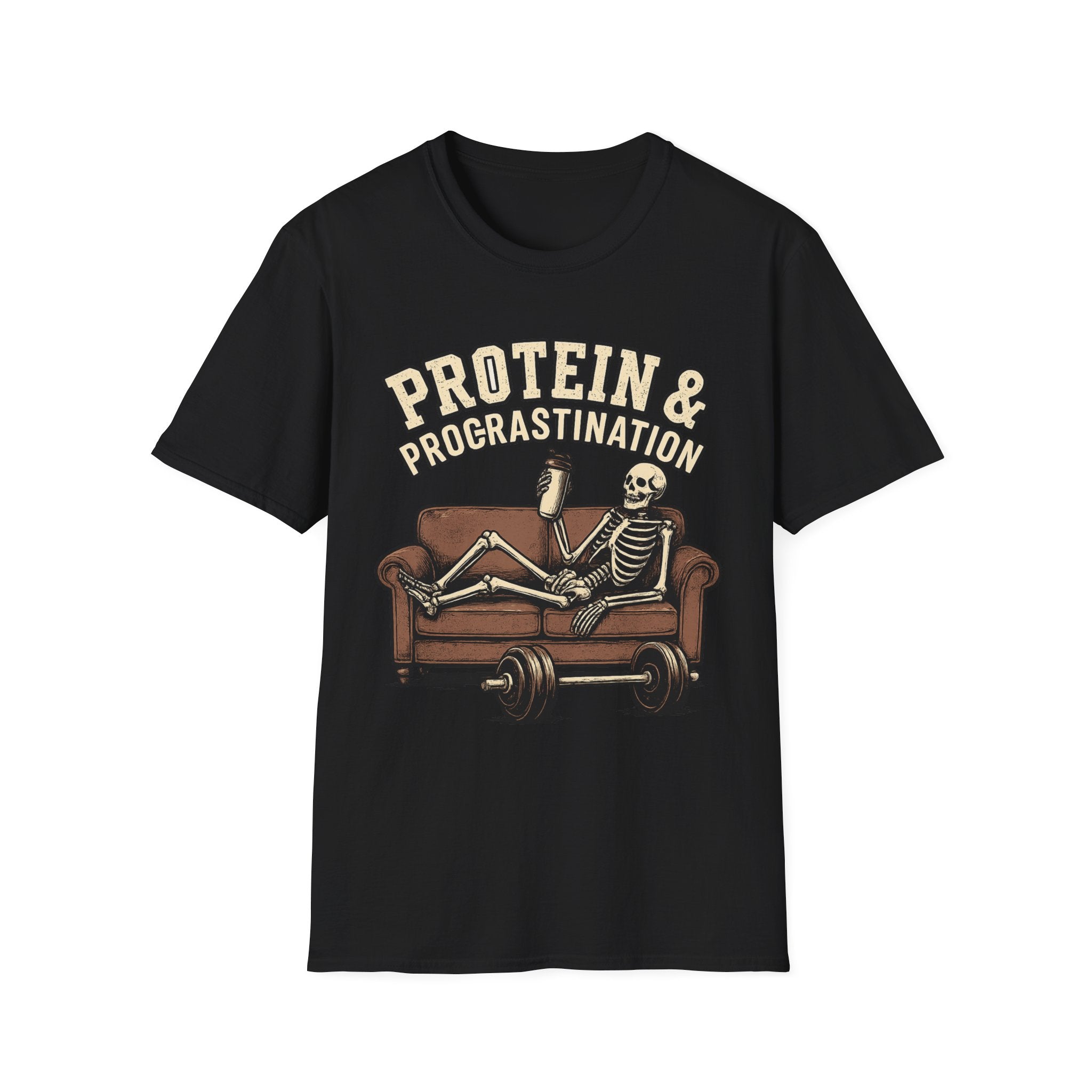 Protein & Procrastination — Funny Skeleton Gym T-Shirt