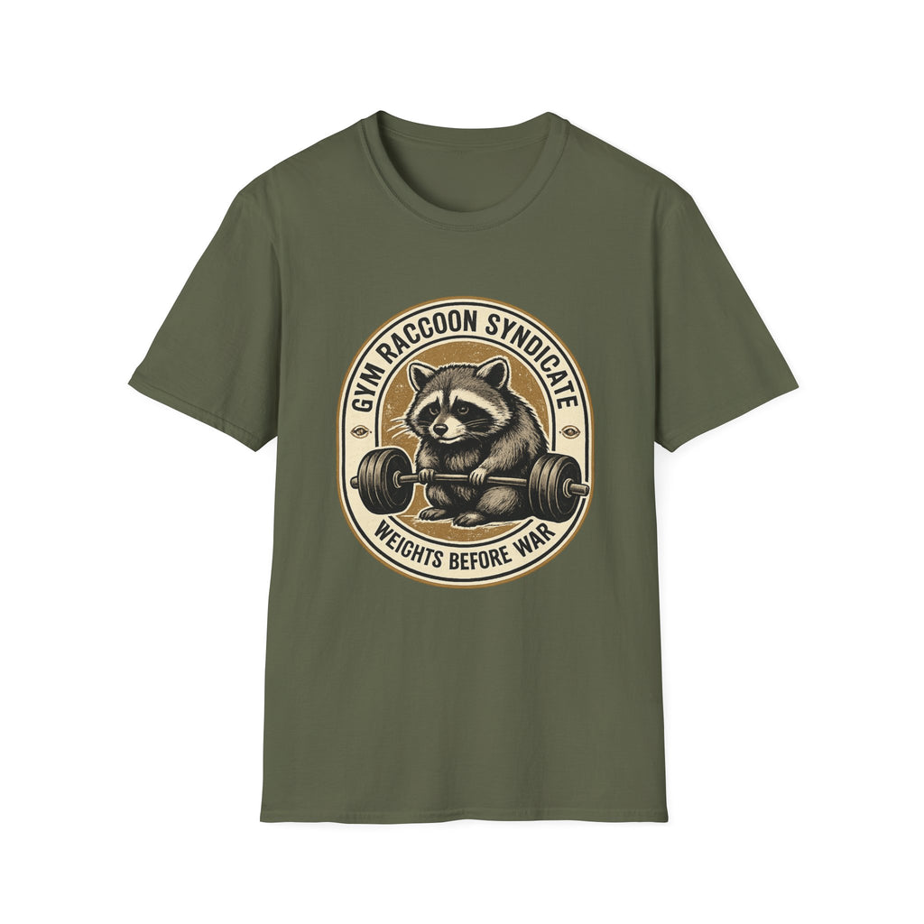 Gym Raccoon Syndicate — Weights Before War Gym T-Shirt