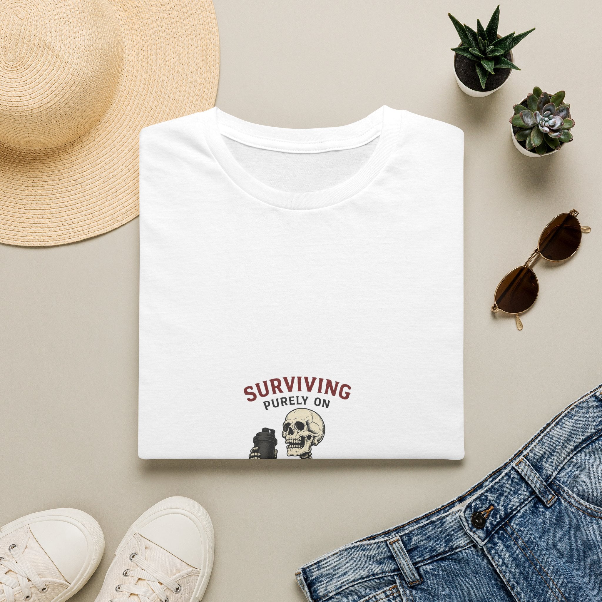 Surviving Purely On Pre-Workout — Funny Skeleton Gym T-Shirt