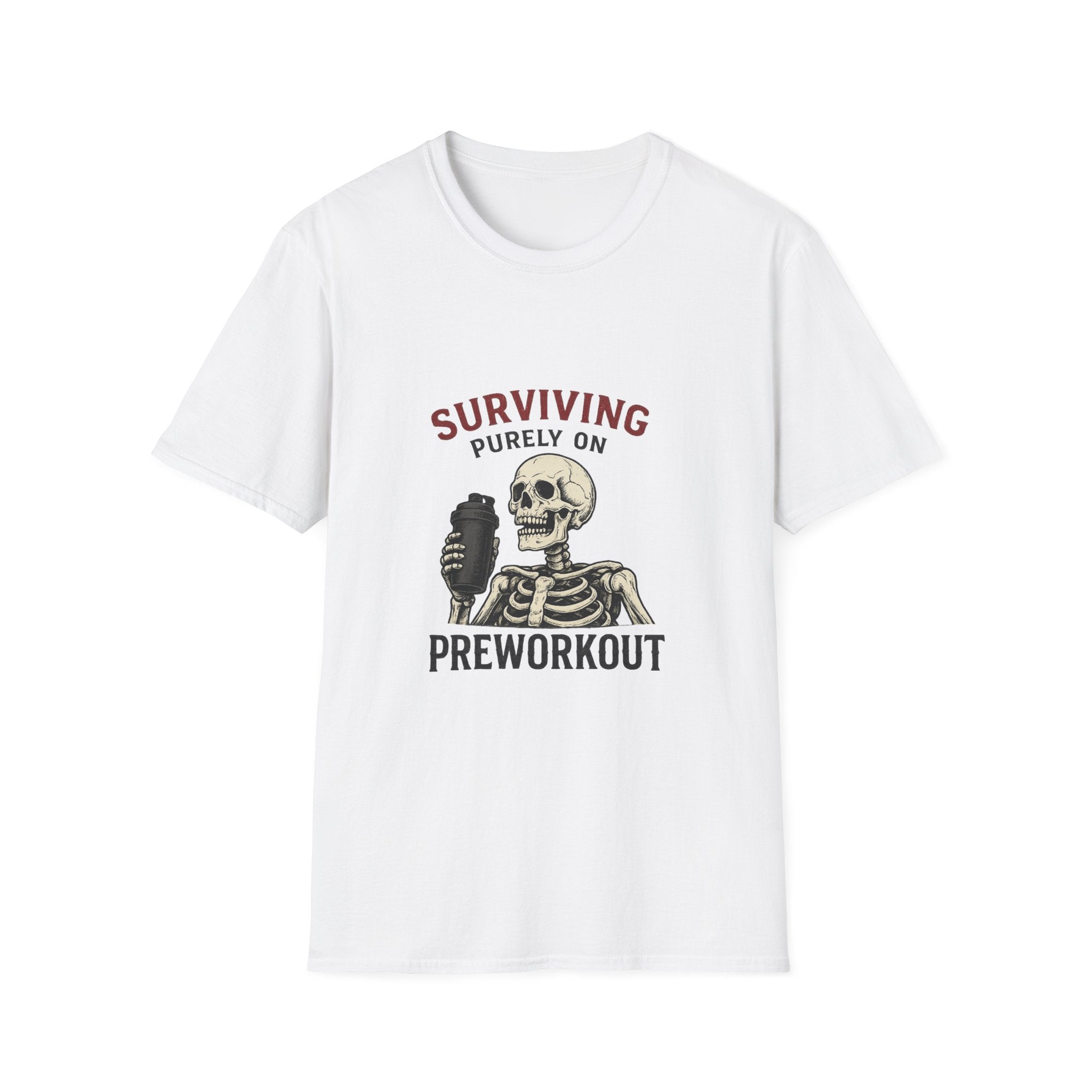 Surviving Purely On Pre-Workout Funny Skeleton Gym T-Shirt