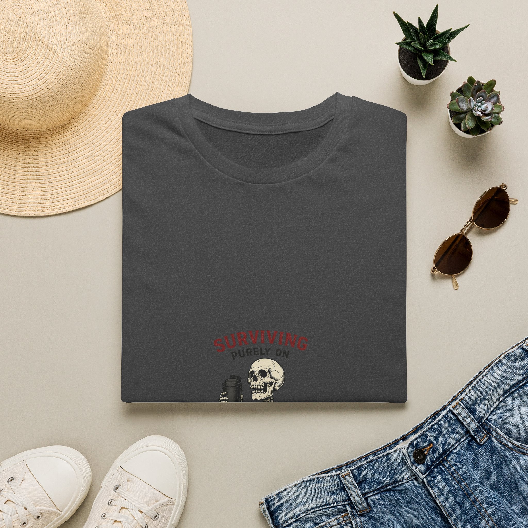 Surviving Purely On Pre-Workout — Funny Skeleton Gym T-Shirt