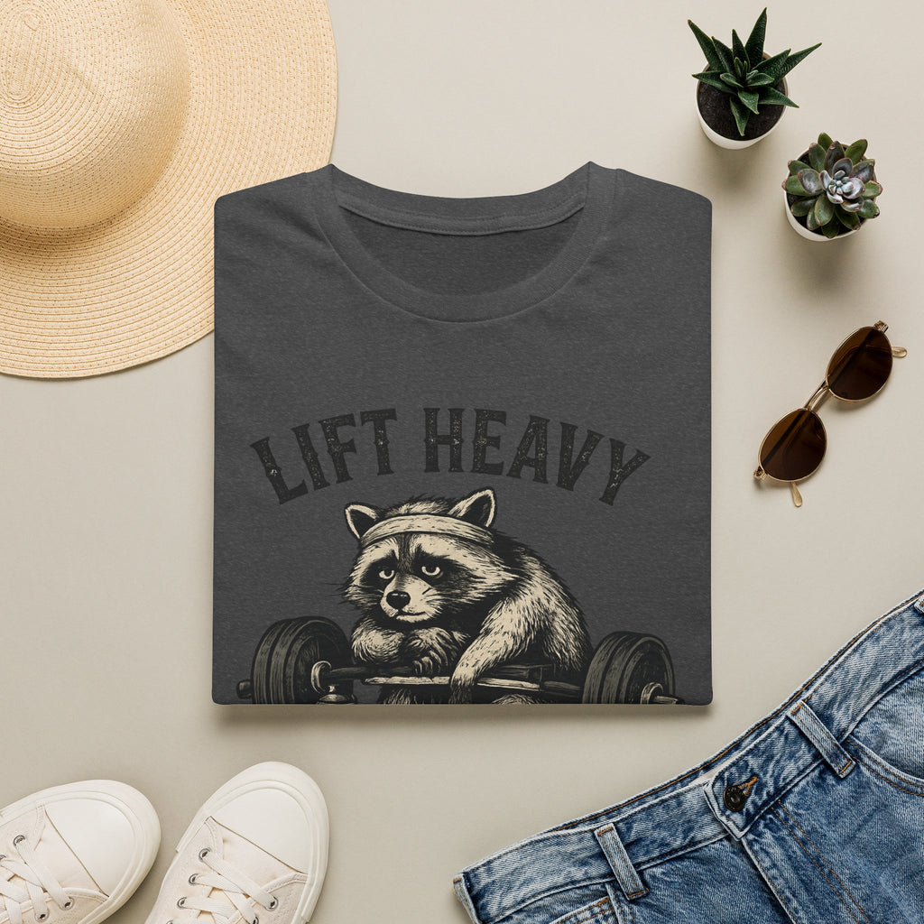 Lift Heavy, Sleep Hard, Repeat — Funny Raccoon Gym T-Shirt