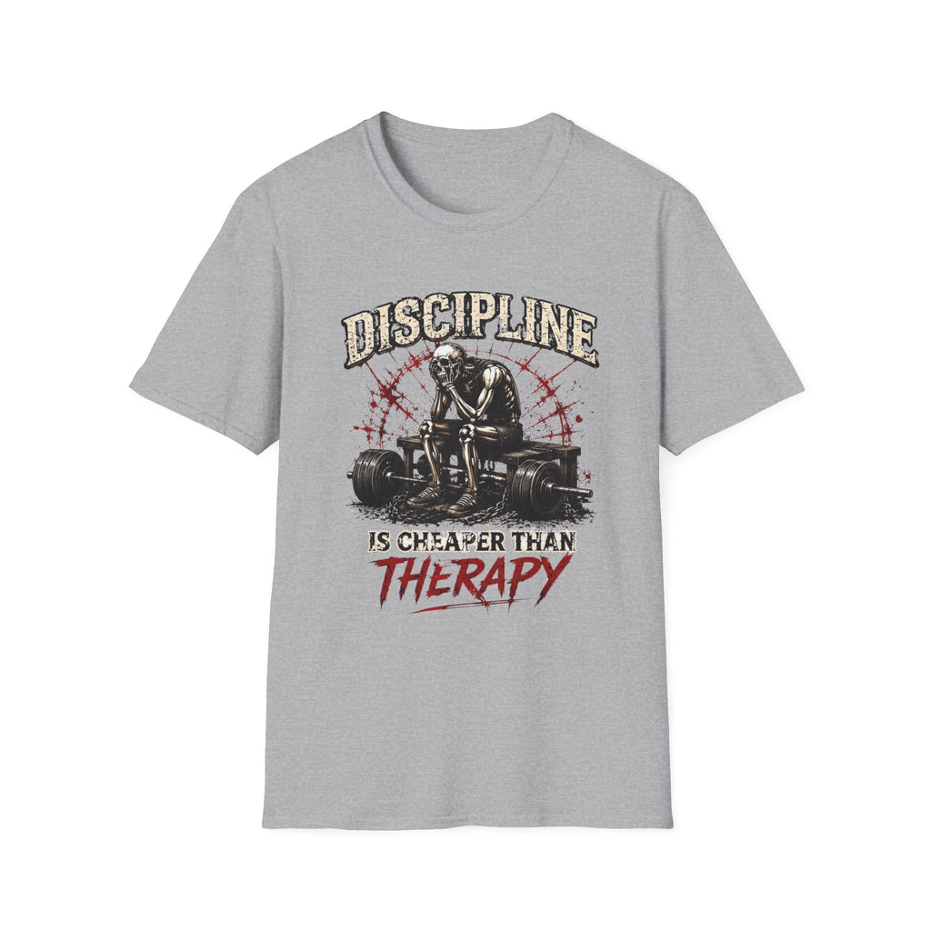 Discipline Is Cheaper Than Therapy — Skeleton Gym T-Shirt