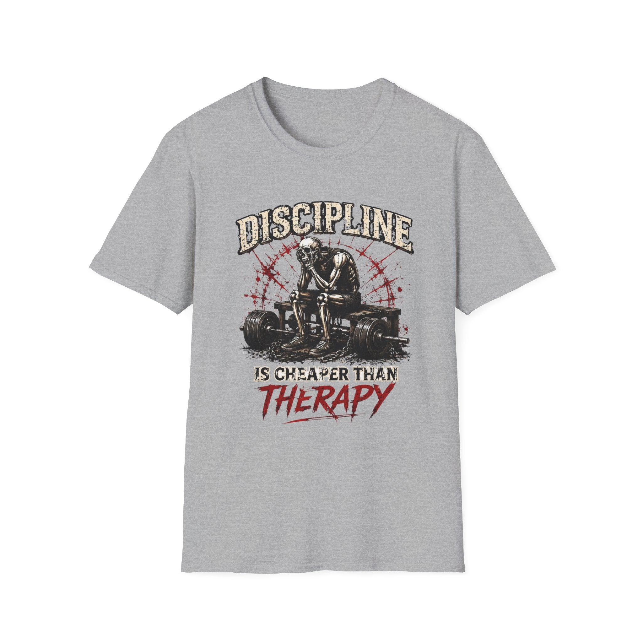 Discipline Is Cheaper Than Therapy — Skeleton Gym T-Shirt