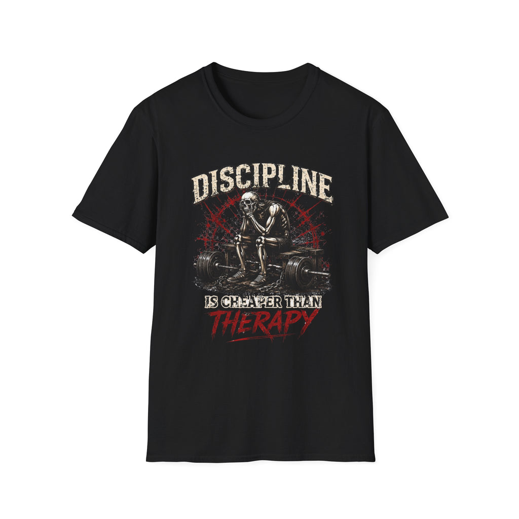Discipline Is Cheaper Than Therapy — Skeleton Gym T-Shirt