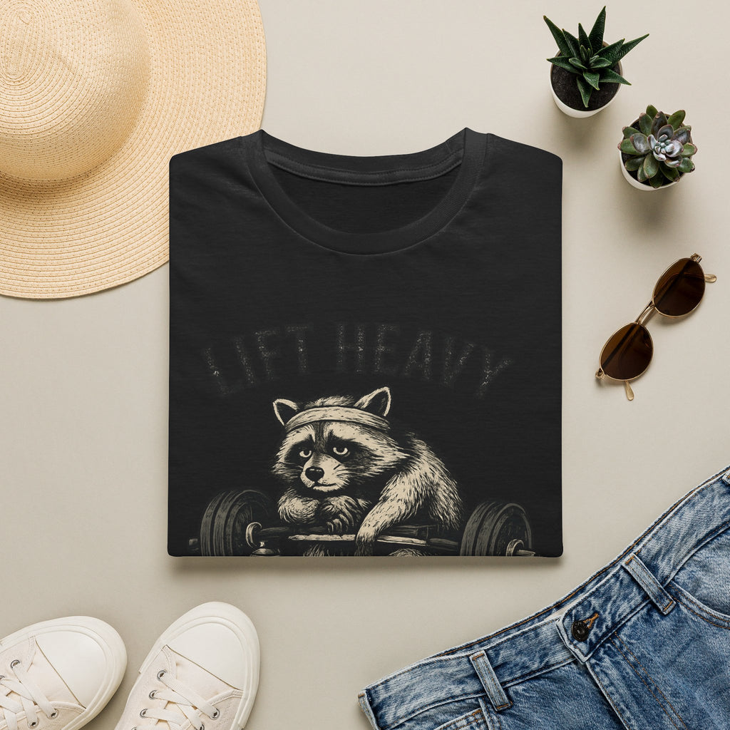 Lift Heavy, Sleep Hard, Repeat — Funny Raccoon Gym T-Shirt