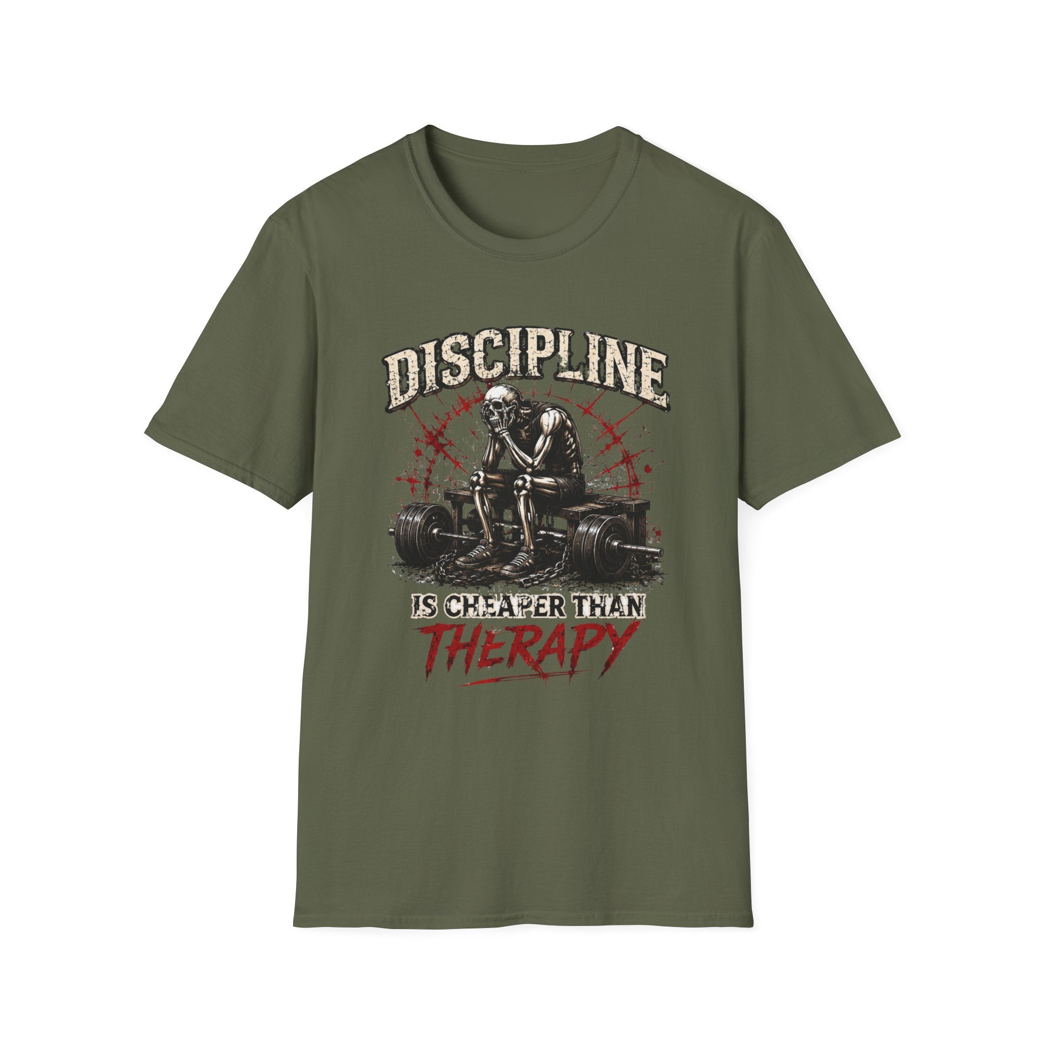 Discipline Is Cheaper Than Therapy — Skeleton Gym T-Shirt