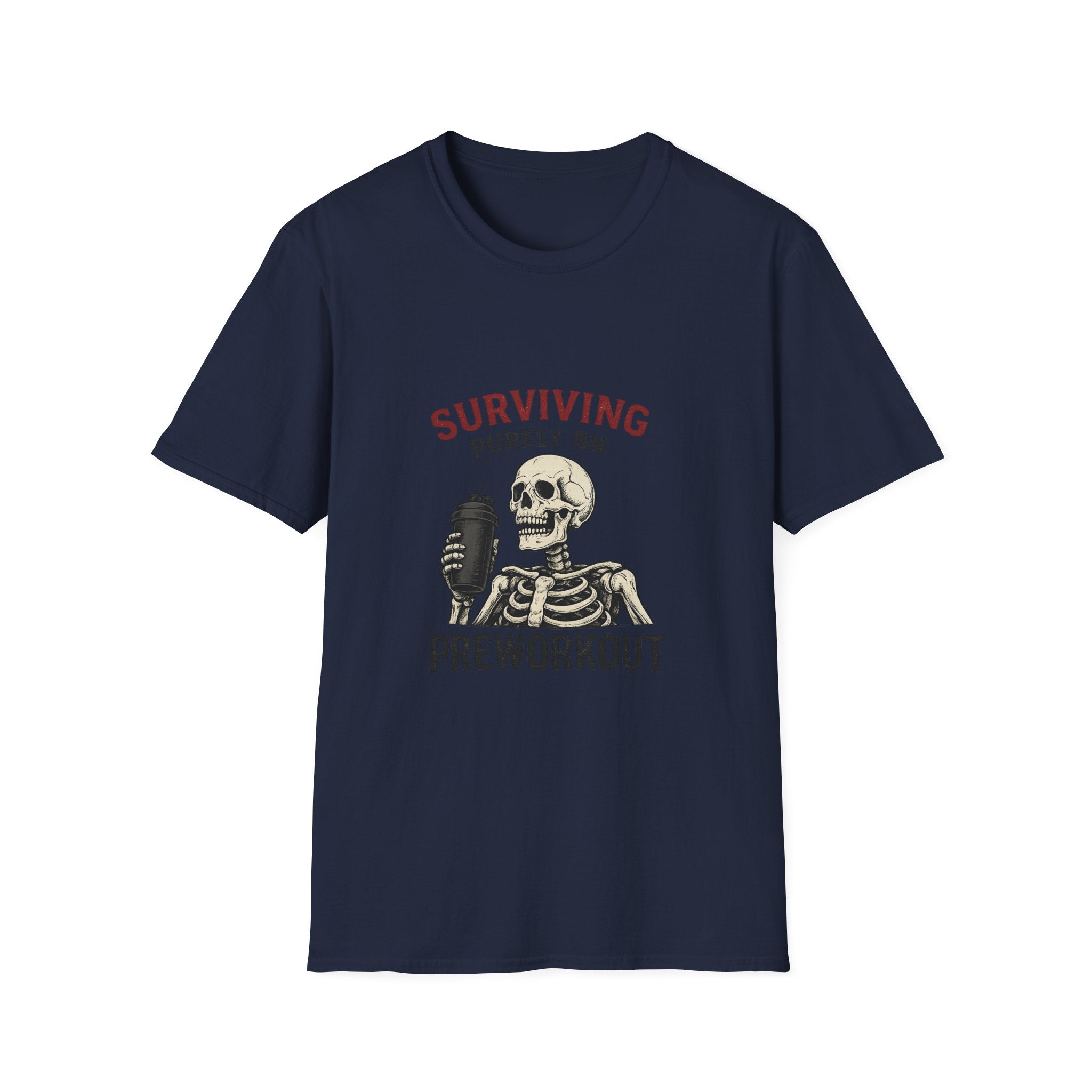 Surviving Purely On Pre-Workout Funny Skeleton Gym T-Shirt
