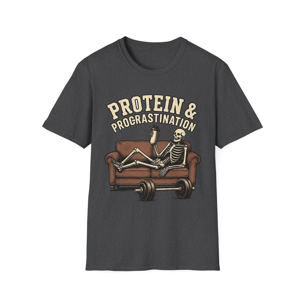 Protein & Procrastination — Funny Skeleton Gym T-Shirt
