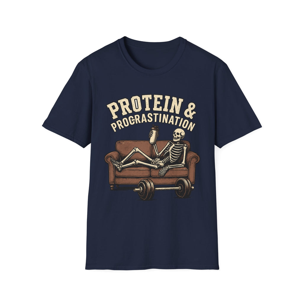 Protein & Procrastination — Funny Skeleton Gym T-Shirt