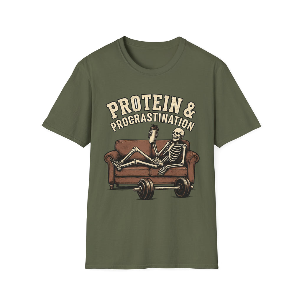 Protein & Procrastination — Funny Skeleton Gym T-Shirt