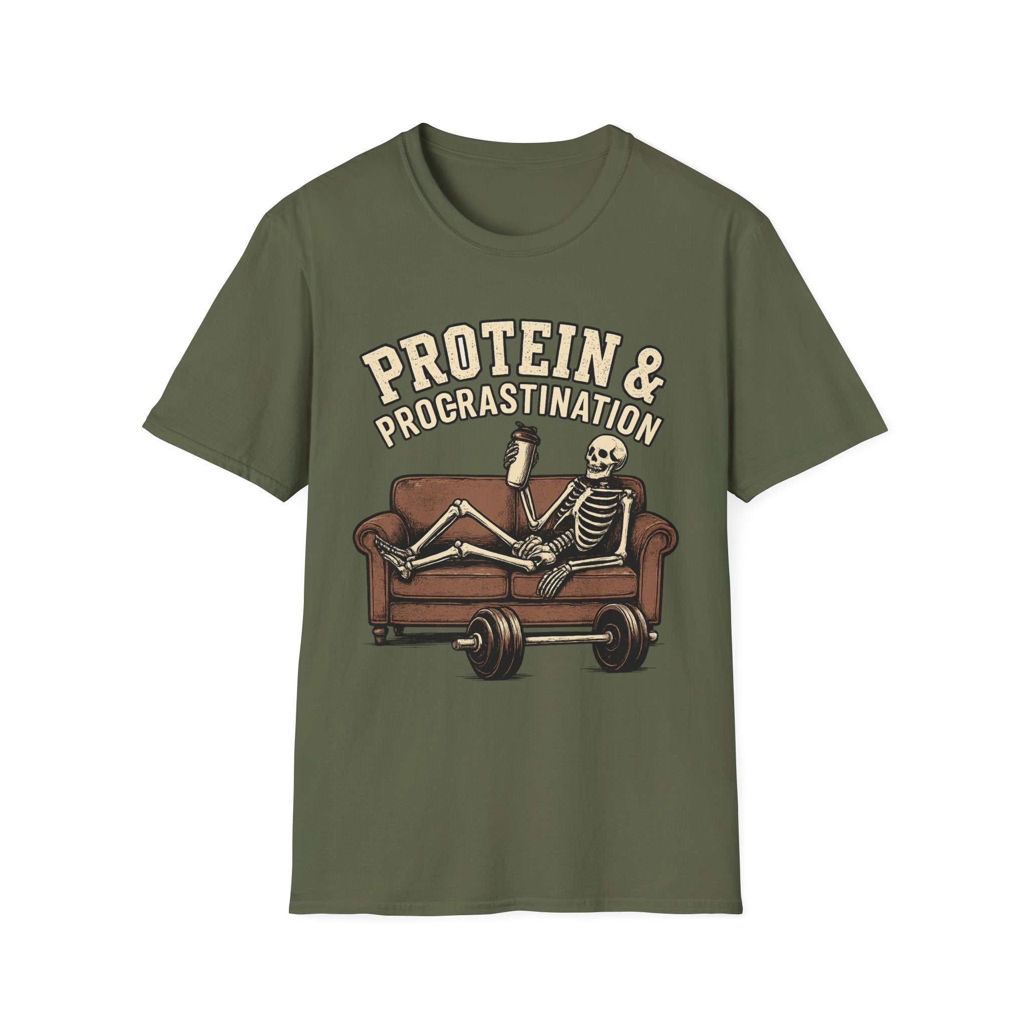 Protein & Procrastination — Funny Skeleton Gym T-Shirt