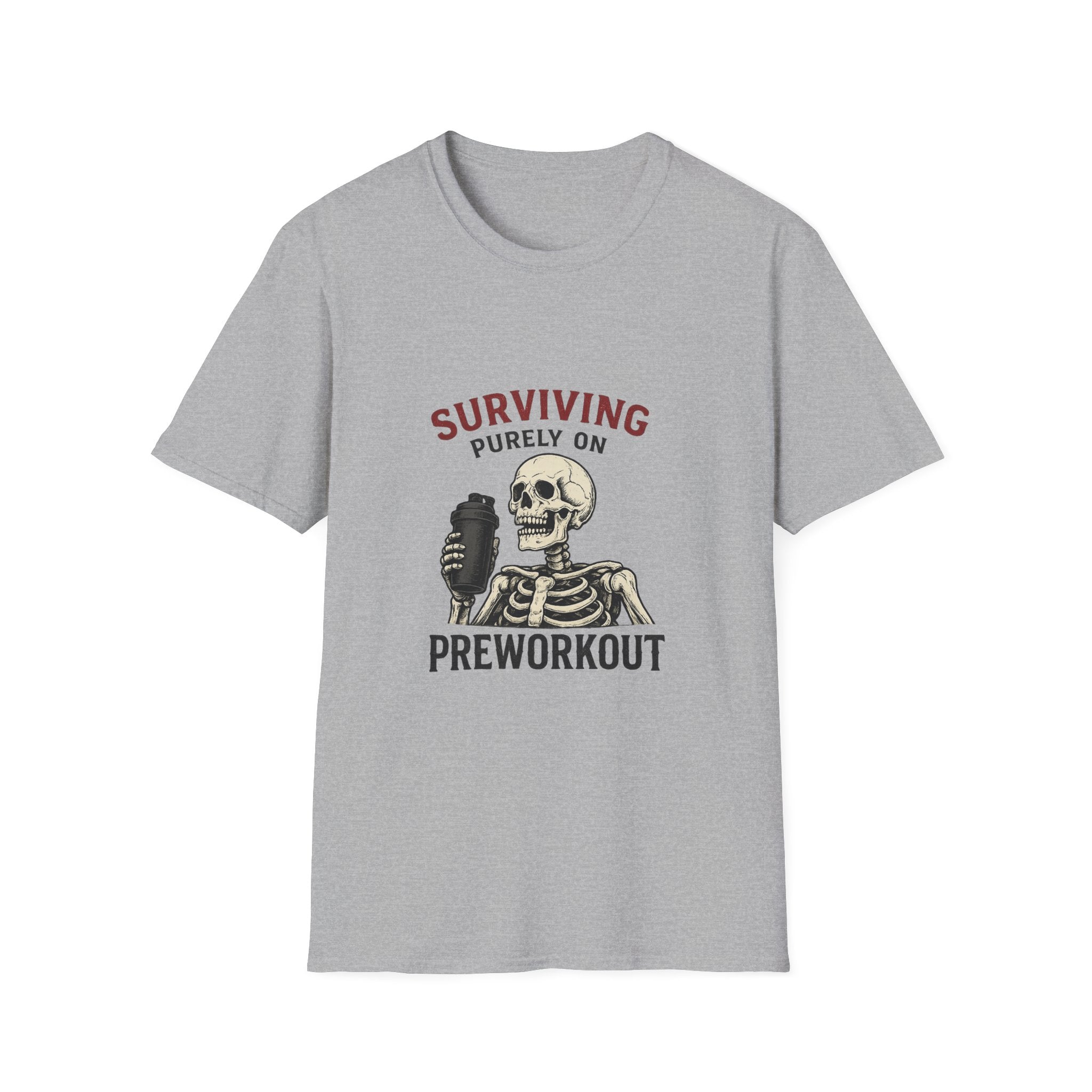 Surviving Purely On Pre-Workout Funny Skeleton Gym T-Shirt