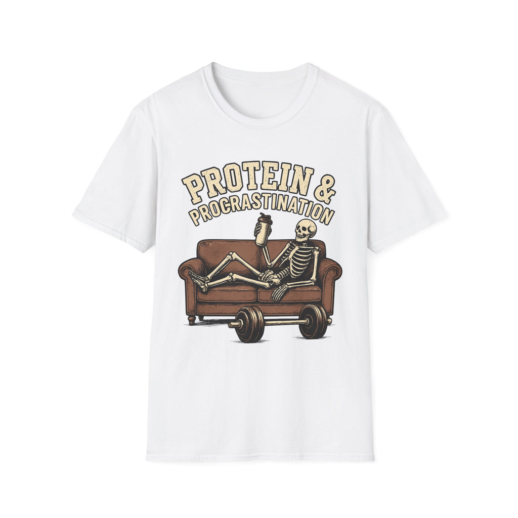 Protein & Procrastination — Funny Skeleton Gym T-Shirt