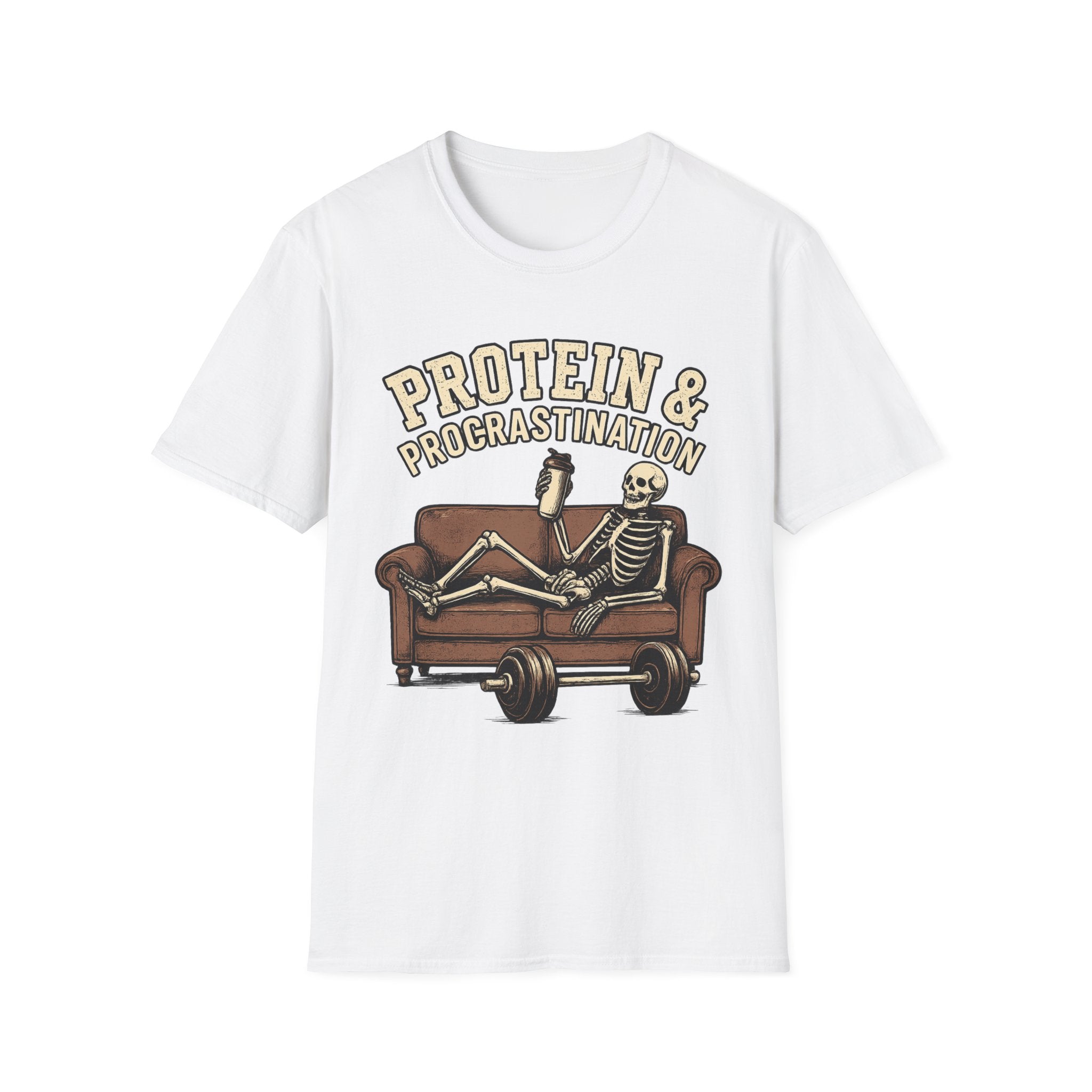 Protein & Procrastination — Funny Skeleton Gym T-Shirt