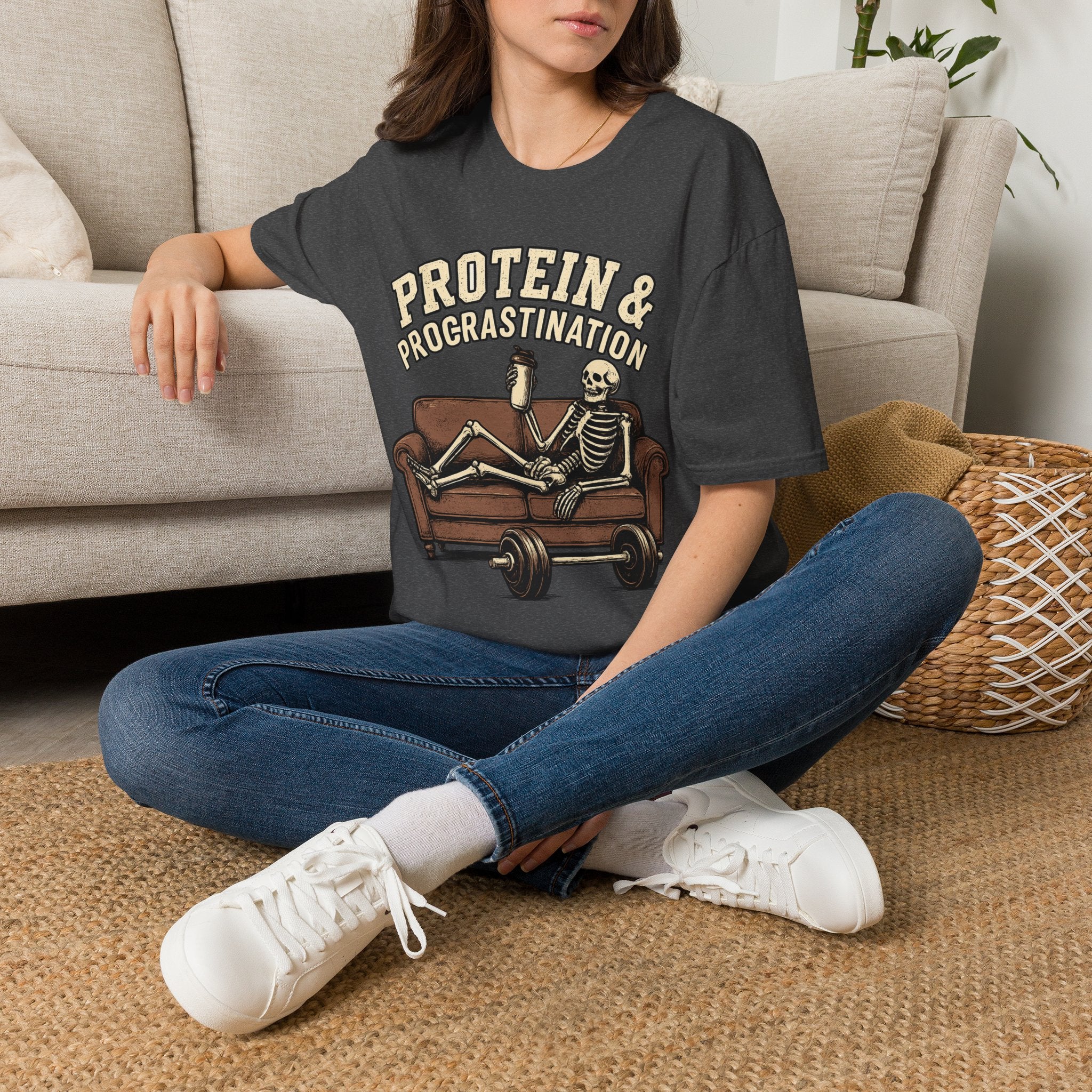 Protein & Procrastination — Funny Skeleton Gym T-Shirt