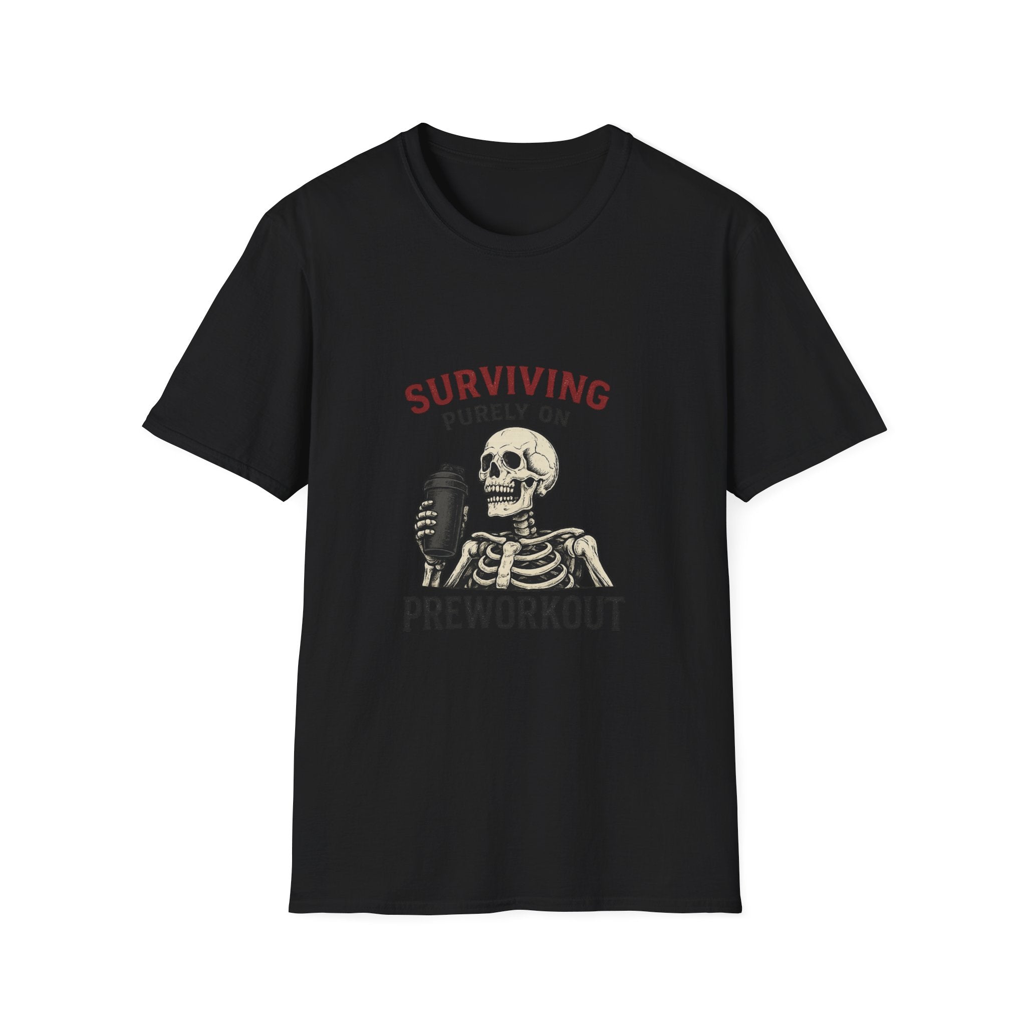 Surviving Purely On Pre-Workout Funny Skeleton Gym T-Shirt