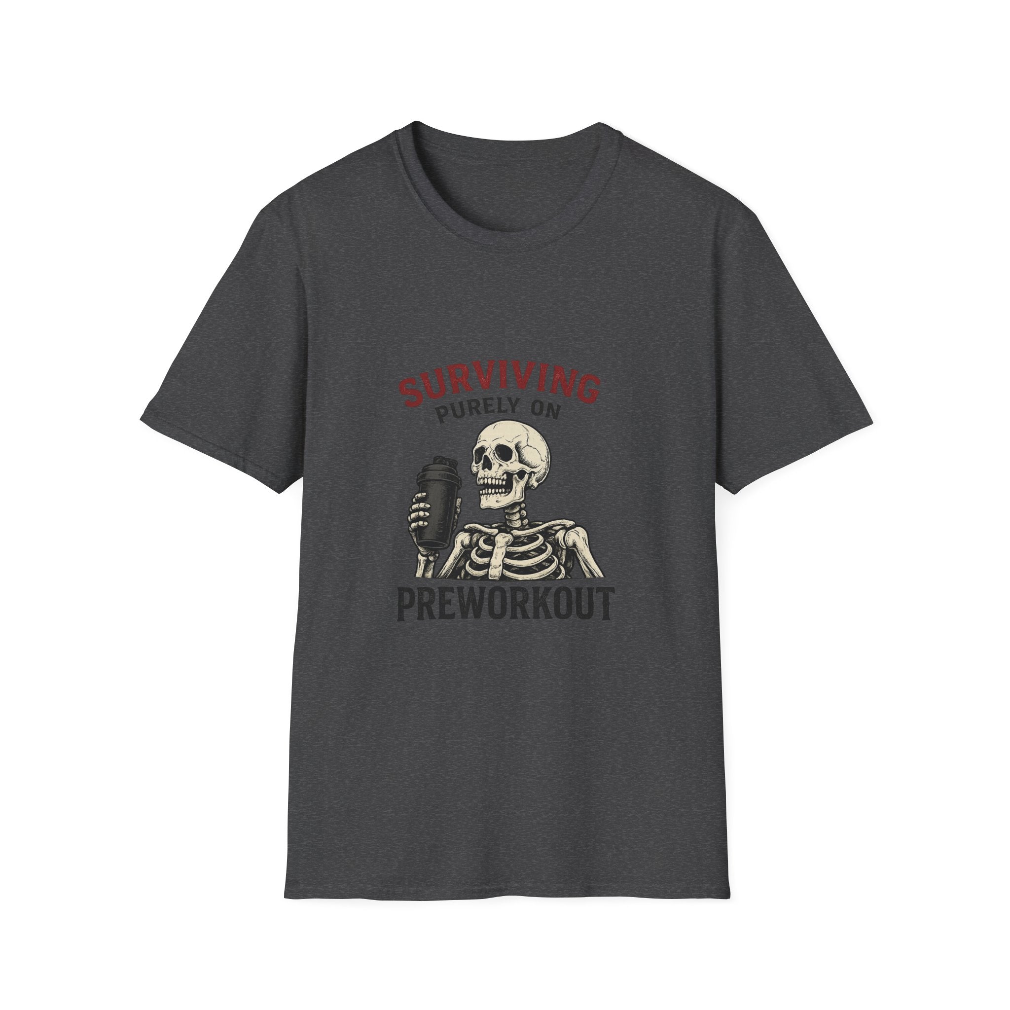 Surviving Purely On Pre-Workout Funny Skeleton Gym T-Shirt