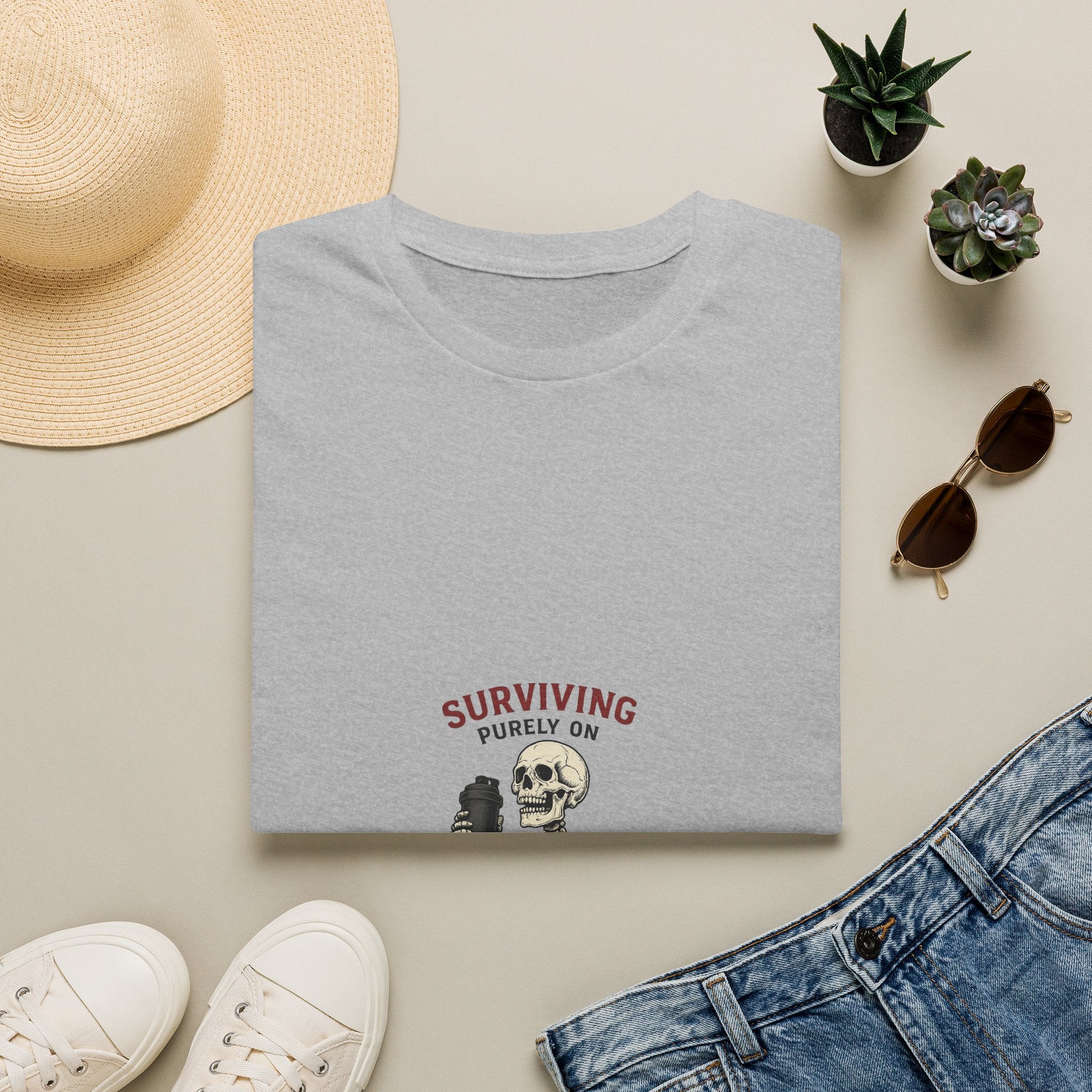 Surviving Purely On Pre-Workout — Funny Skeleton Gym T-Shirt