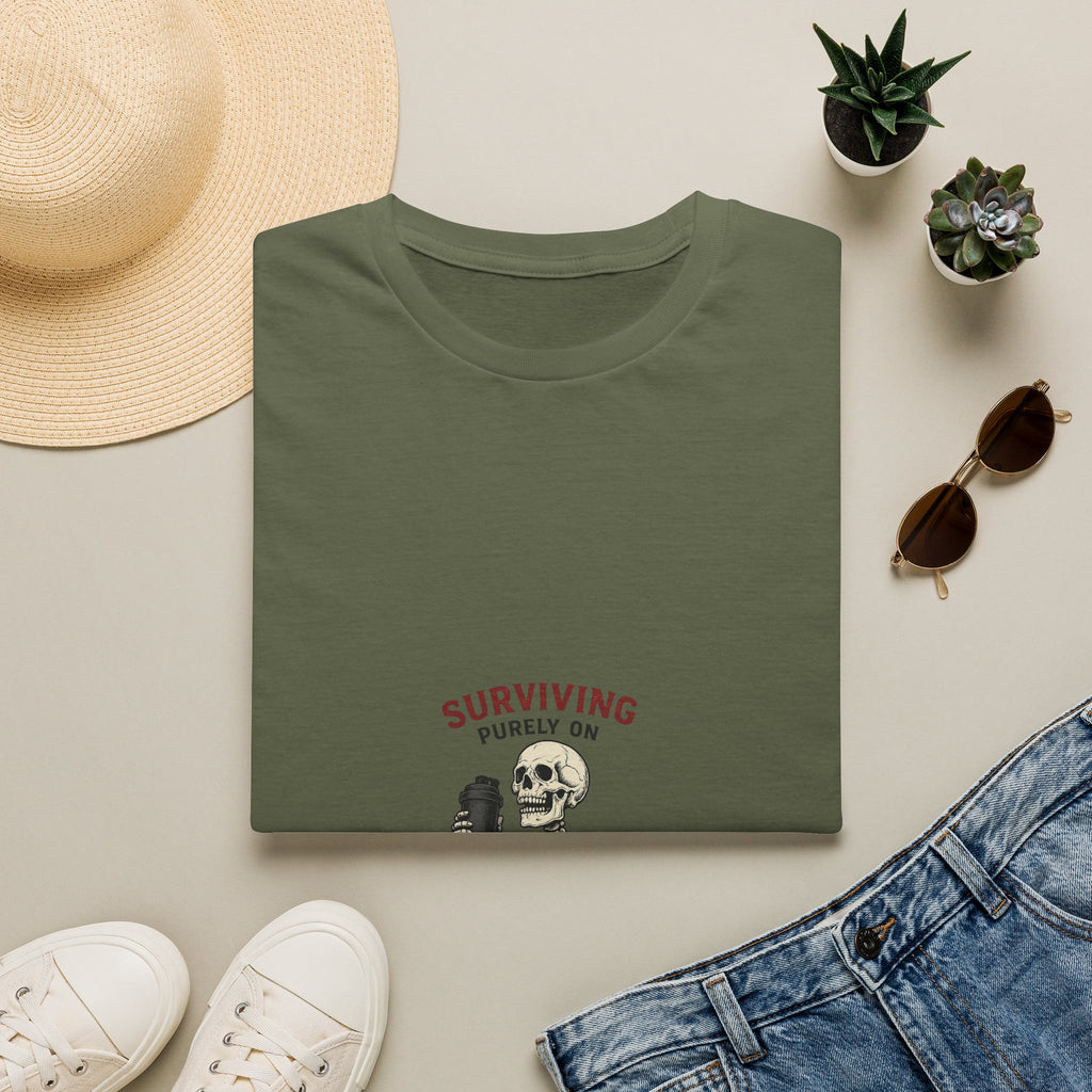Surviving Purely On Pre-Workout — Funny Skeleton Gym T-Shirt