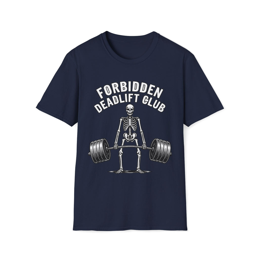 Forbidden Deadlift Club — Funny Skeleton Weightlifting T-Shirt