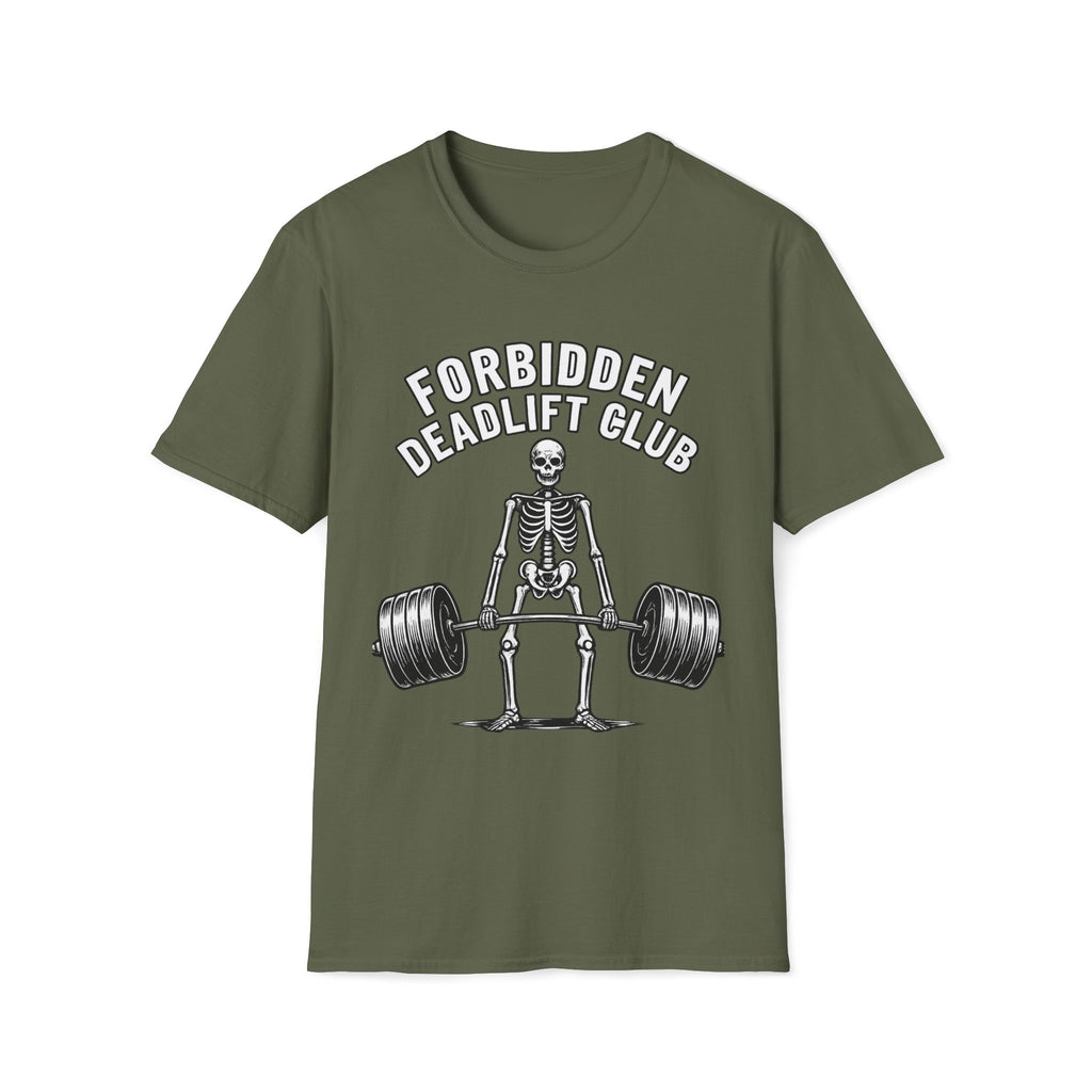 Forbidden Deadlift Club — Funny Skeleton Weightlifting T-Shirt