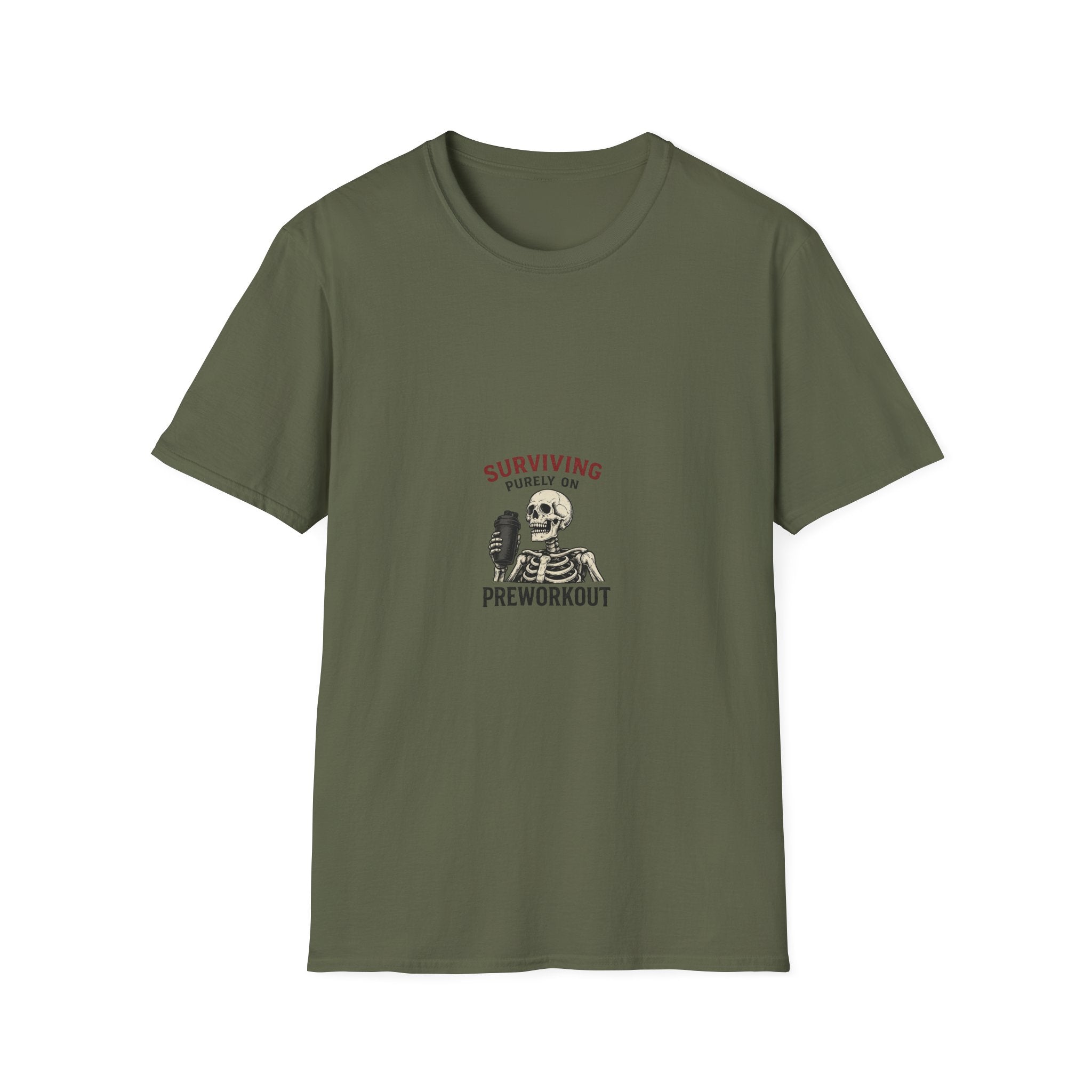 Surviving Purely On Pre-Workout — Funny Skeleton Gym T-Shirt