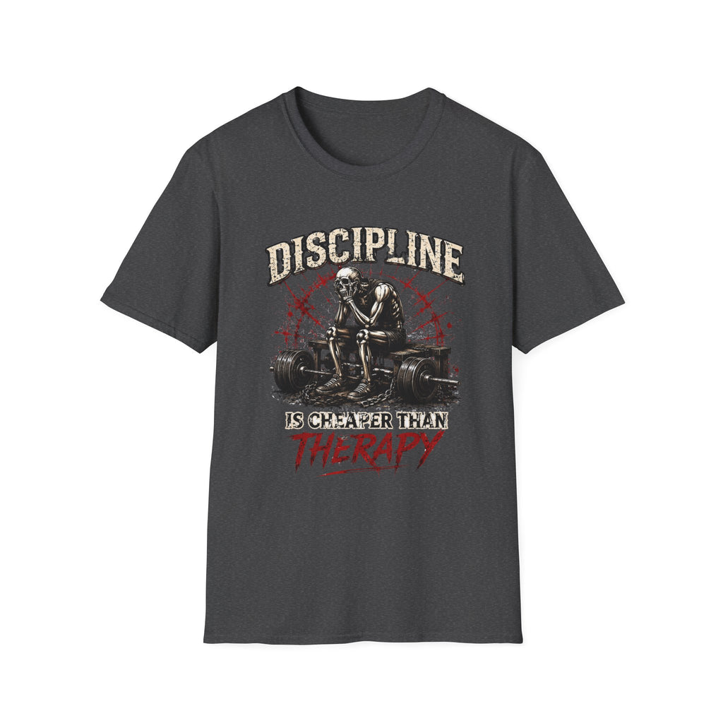 Discipline Is Cheaper Than Therapy — Skeleton Gym T-Shirt