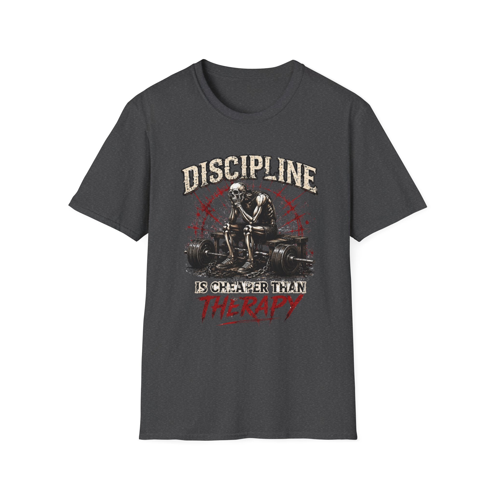 Discipline Is Cheaper Than Therapy — Skeleton Gym T-Shirt