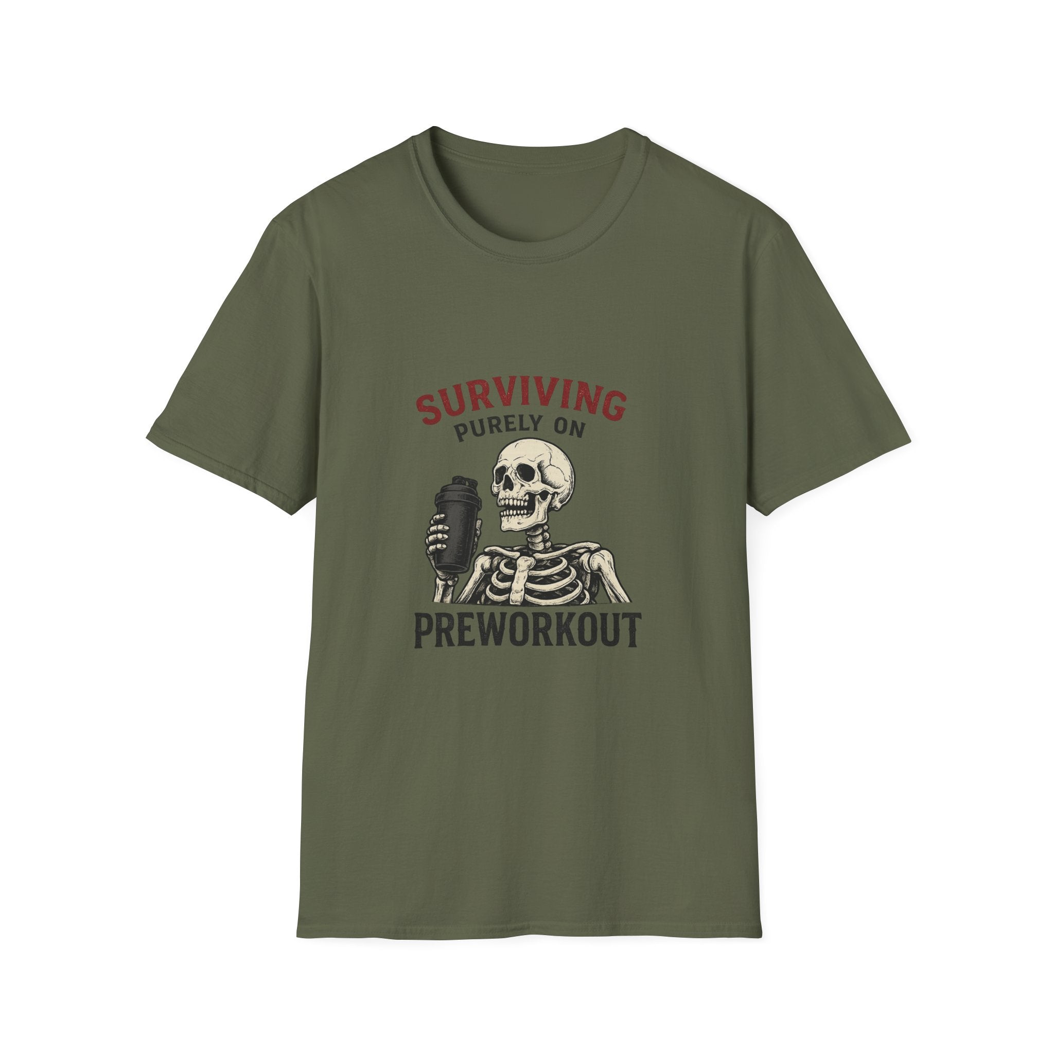 Surviving Purely On Pre-Workout Funny Skeleton Gym T-Shirt